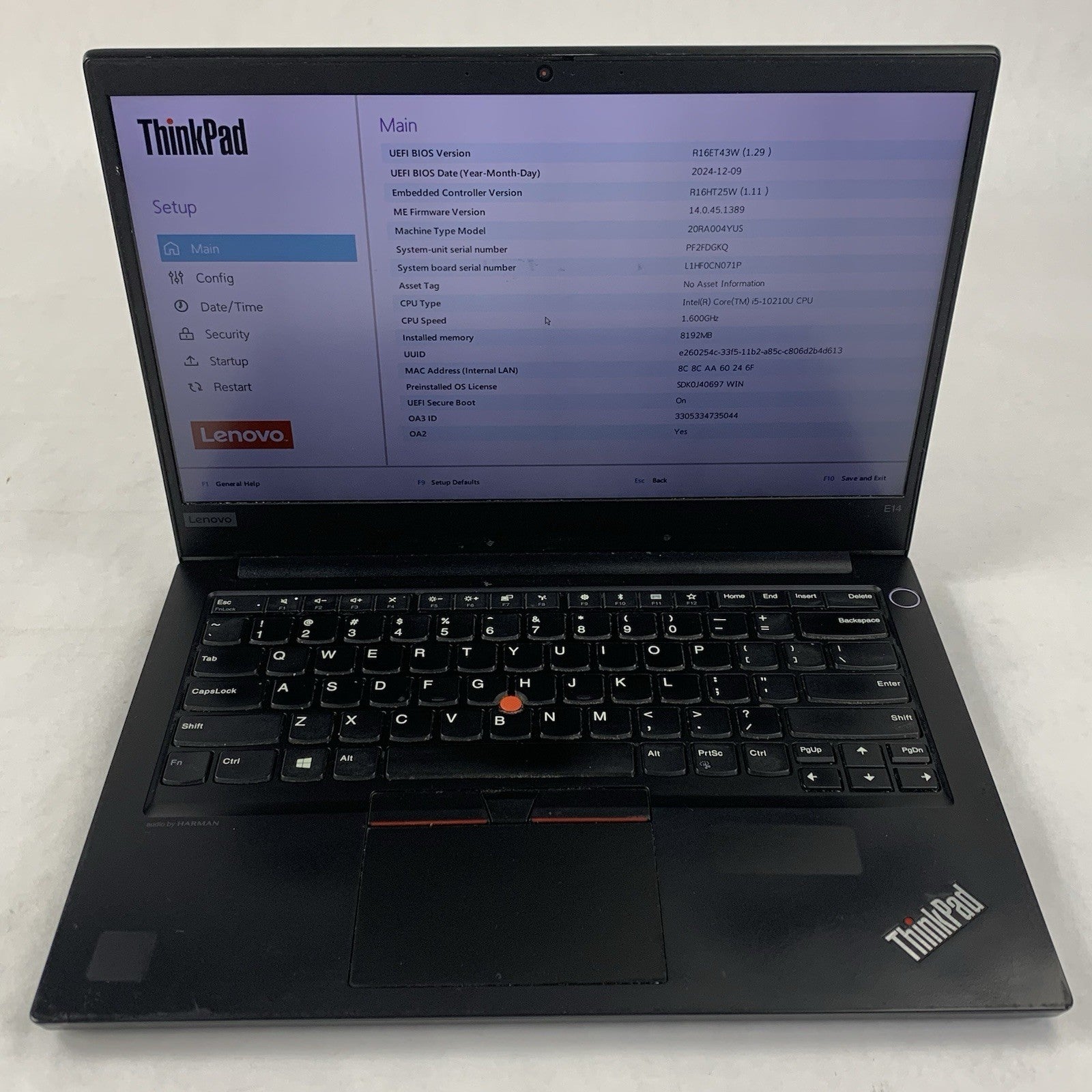 Lenovo ThinkPad E14 14" Gen 1 Laptop i5-10210U 1.6 GHz 8 GB RAM No OS/SSD/AC2