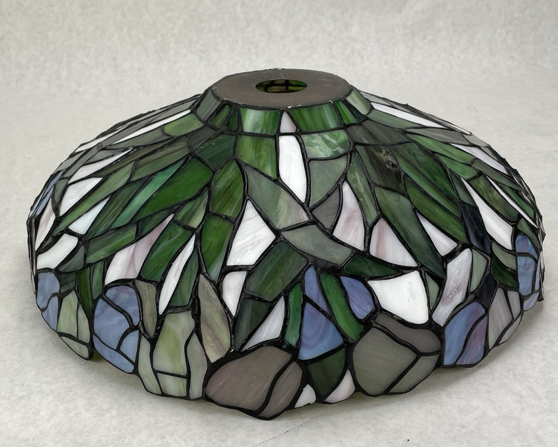 Vintage Tiffany-Style Stained Glass Lampshade Blue Green White 14.5 In