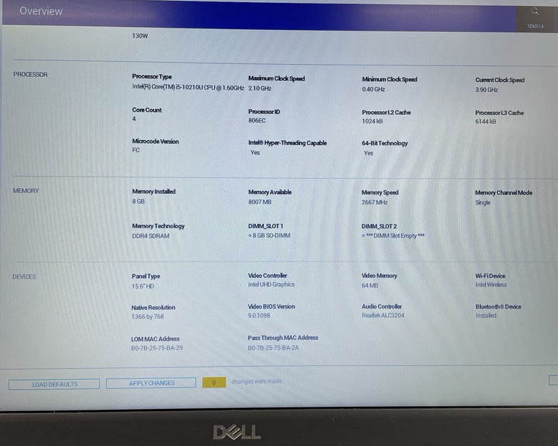 Dell Latitude 3510 15.6" i5-10210U 1.60 GHz 8 GB RAM No SSD/OS/AC/Battery