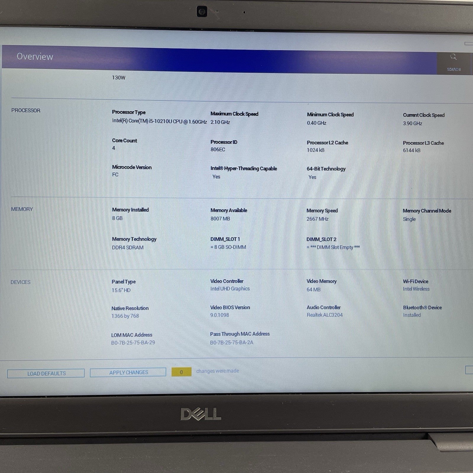 Dell Latitude 3510 15.6" i5-10210U 1.60 GHz 8 GB RAM No SSD/OS/AC/Battery3