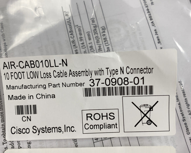 Cisco AIR-CAB010LL-N 10Ft Low Loss and Ultra Low Loss Cable Open Box Sealed