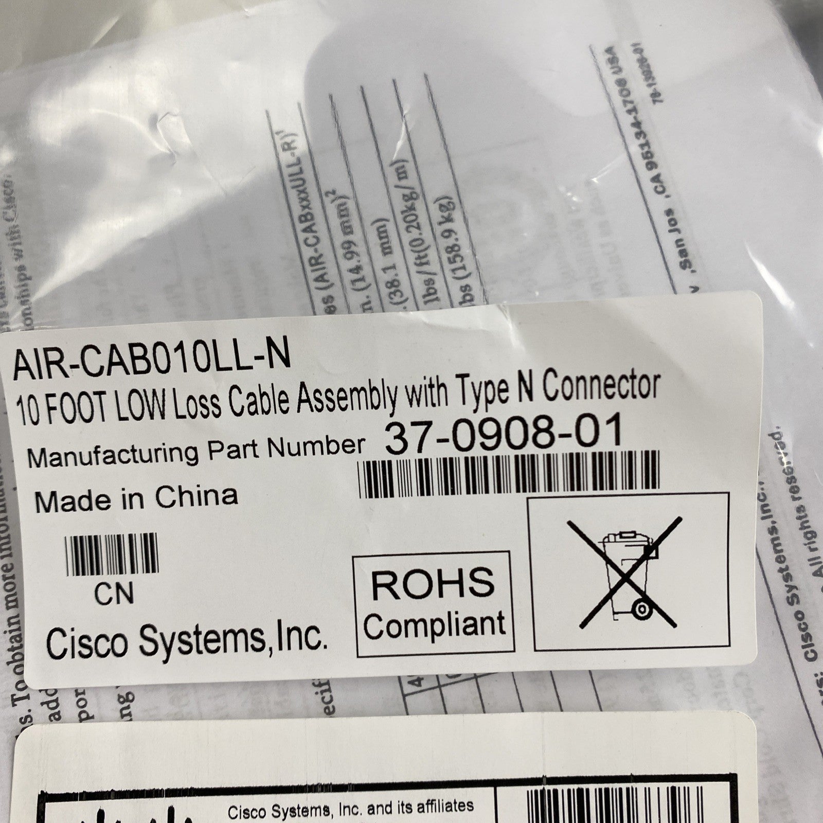 Cisco AIR-CAB010LL-N 10Ft Low Loss and Ultra Low Loss Cable Open Box Sealed2