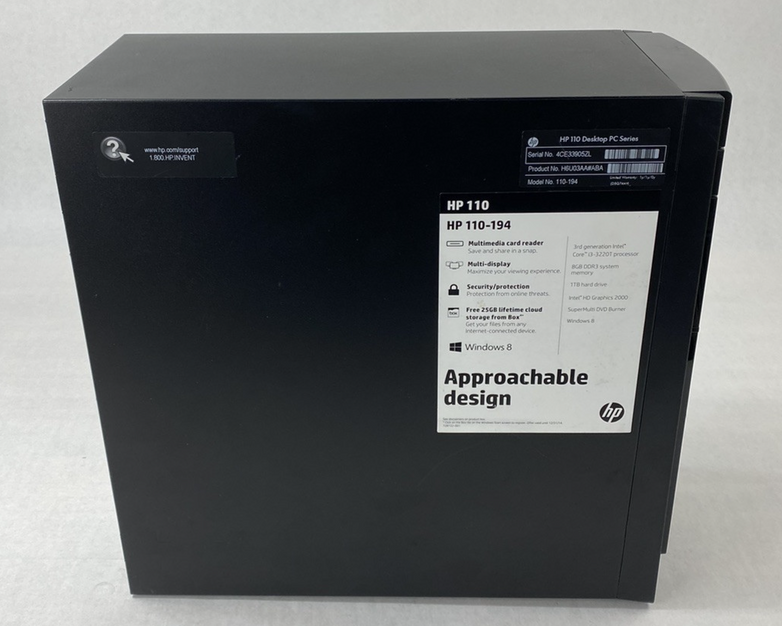 HP 110-194 MT Intel Core i3-3220T 2.80GHz 8GB RAM No HDD No OS No AC Adapter