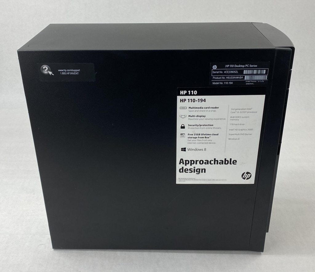 HP 110-194 MT Intel Core i3-3220T 2.80GHz 8GB RAM No HDD No OS No AC Adapter