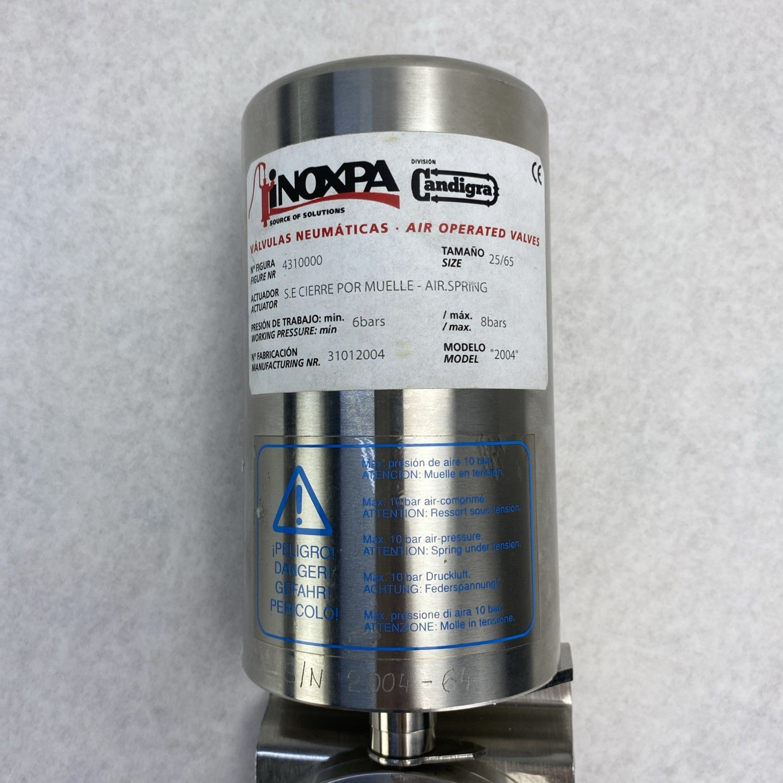Inoxpa 4310000 Pneumatic Air Operated Valve 316L2