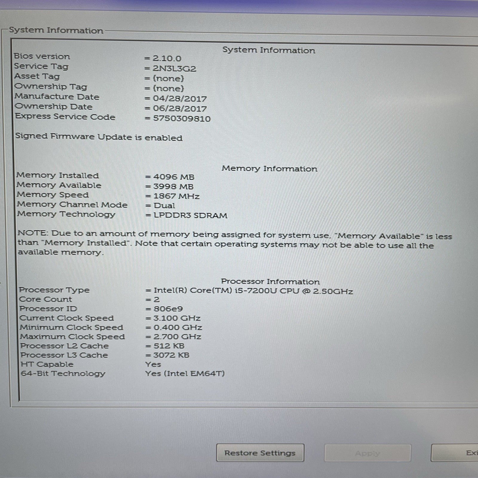 Dell XPS 13 9360 13.3" i5-7200U 2.50 GHz 4 GB RAM No SSD/OS/AC/Battery4
