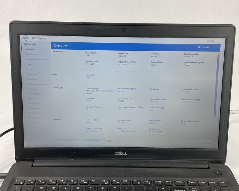 Dell Latitude 3500 15.6" Core i7-8565U 1.80 GHz 8 GB RAM No SSD No OS No Battery