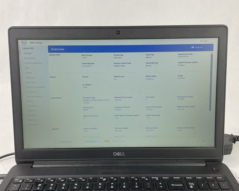 Dell Latitude 3500 15.6" Core i5-8265U 1.6 GHz 8 GB RAM No SSD No OS