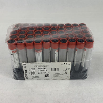 Vacuette 455092 9ml CAT Serum Clot Activator 13x100 50pcs Non-Ridged Tubes