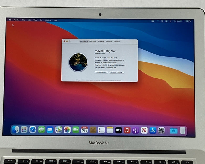 Apple MacBook Air A1466 2013 13" 1.3GHz i5 8GB RAM 120GB SSD os11.7.1 596 Cycles