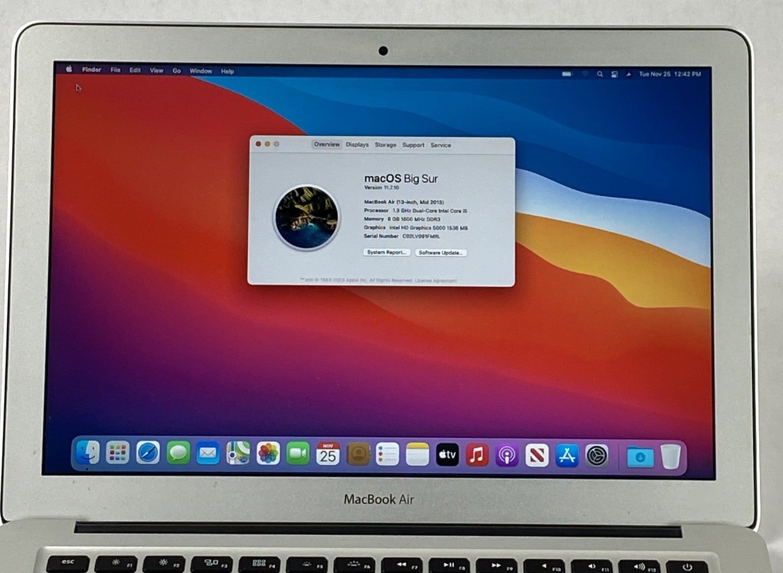 Apple MacBook Air A1466 2013 13" 1.3GHz i5 8GB RAM 120GB SSD os11.7.1 596 Cycles