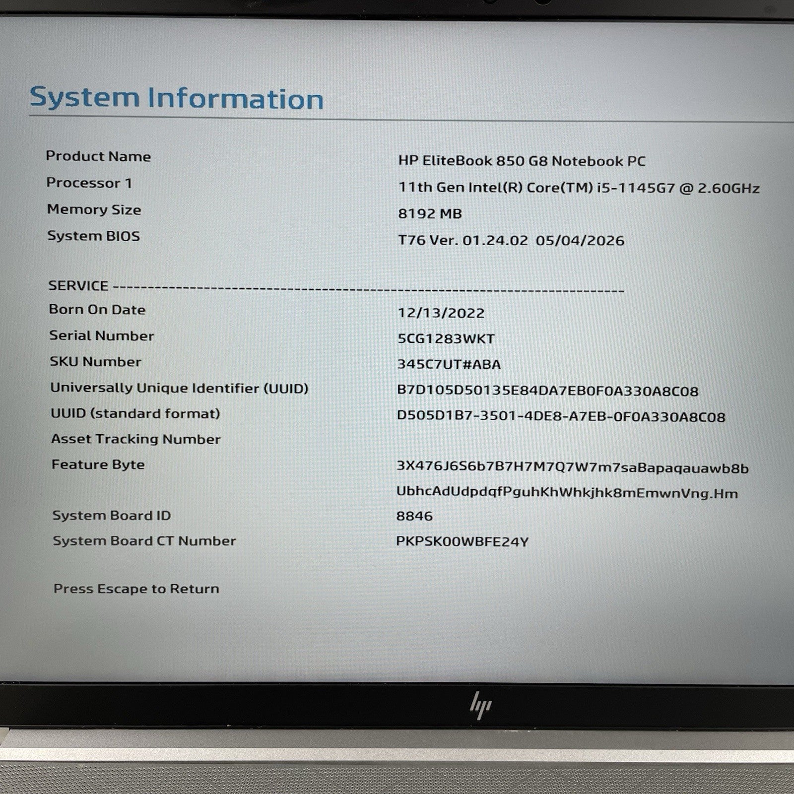 HP EliteBook 850 G8 15.6" i5-1145G7 2.60 GHz 8 GB RAM No SSD/OS/AC/Batt - Rubber3