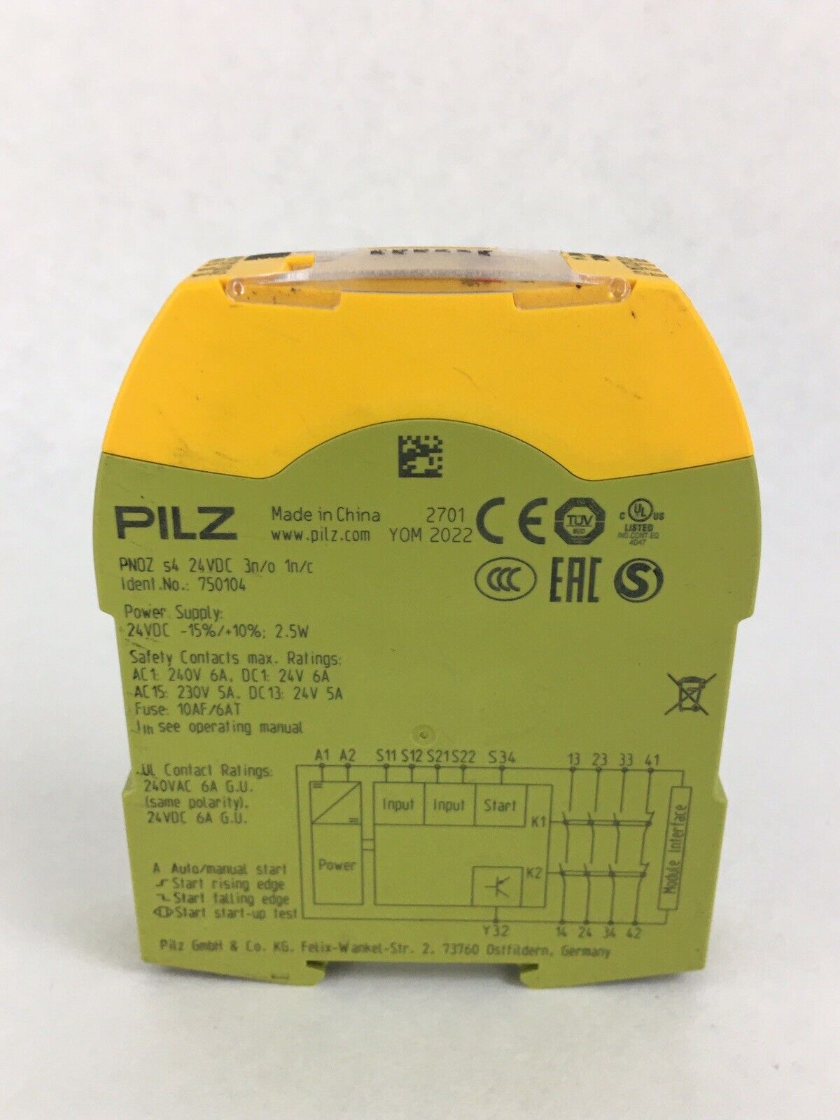 PILZ PNOZ s4 24VDC 3 n/o 1 n/c 750104 Untested