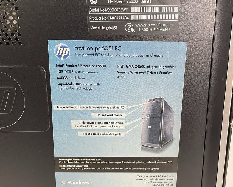 HP Pavilion P6605F MT Pentium Dual-Core E5500 2.80 GHz 4 GB No HDD/OS