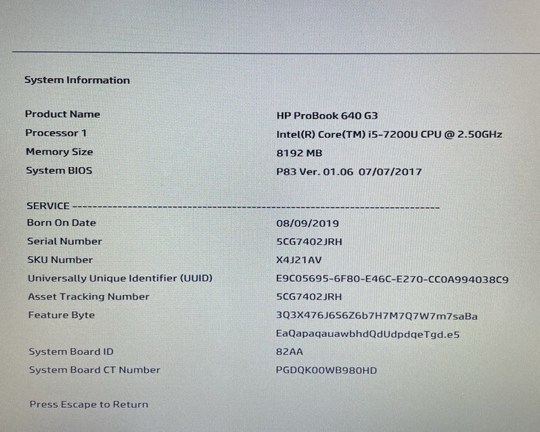 HP ProBook 640 G3 14" i5-7200U 2.50 GHz 8 GB RAM No SSD/OS/AC/Batt - Bad Corner
