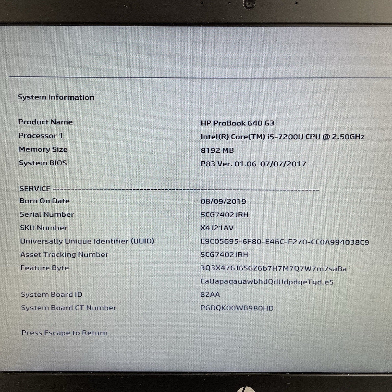 HP ProBook 640 G3 14" i5-7200U 2.50 GHz 8 GB RAM No SSD/OS/AC/Batt - Bad Corner2