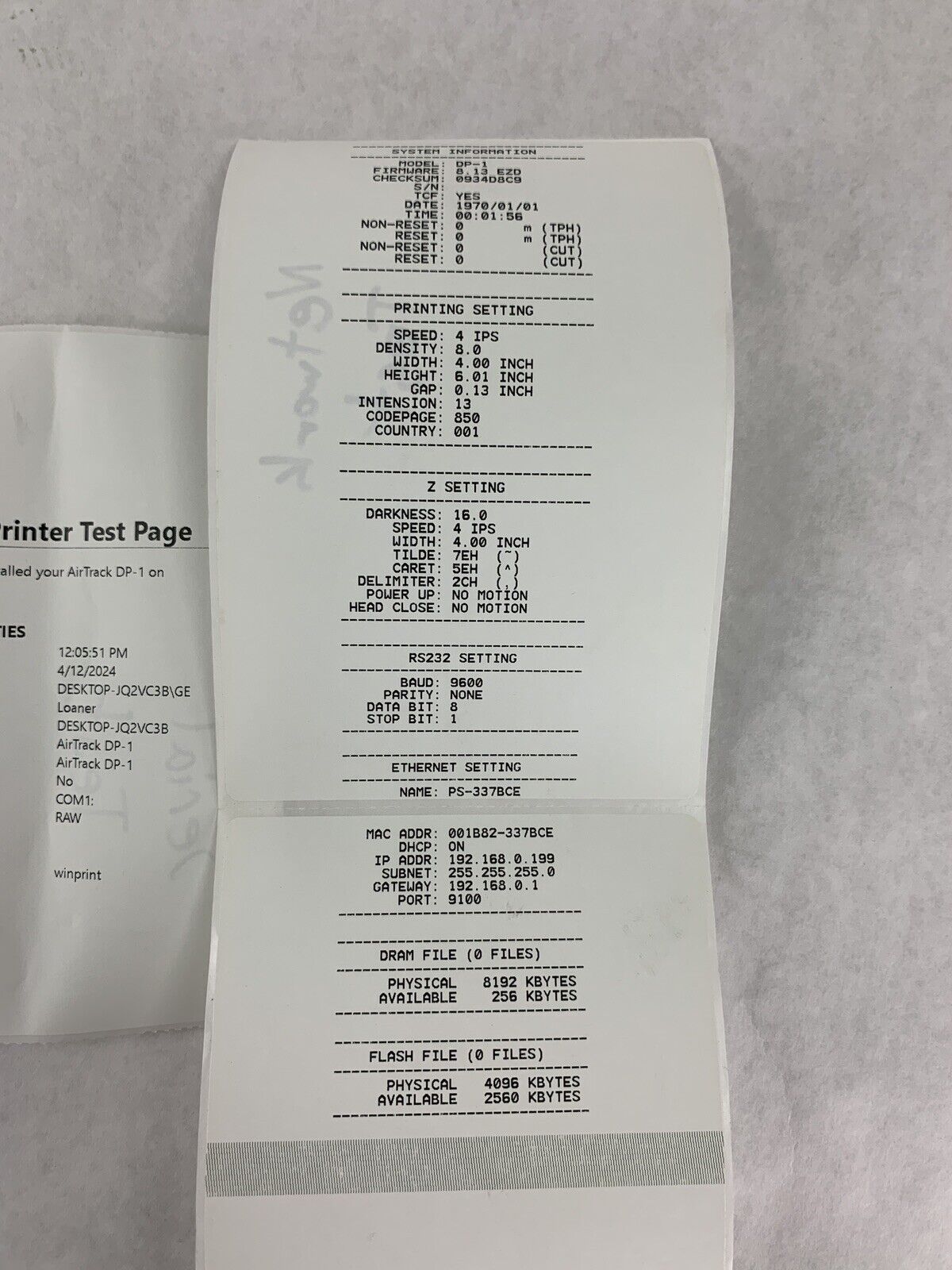 AirTrack DP-1 Thermal Transfer  Direct Thermal Desktop Printer Tested No PS