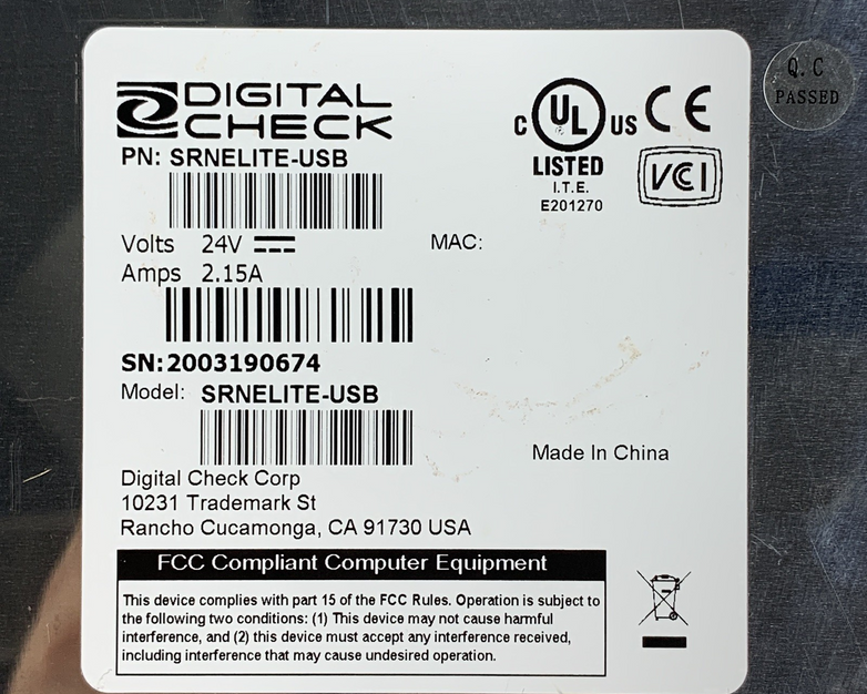 Digital Check SRNELITE-USB RecepitNOW Elite Check Scanner Untested