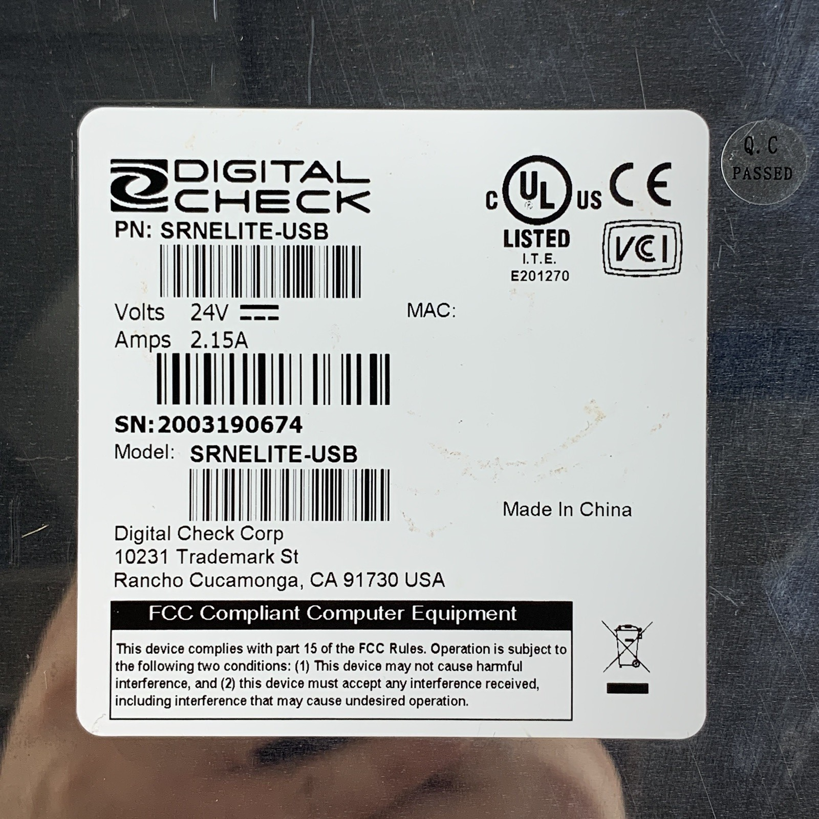 Digital Check SRNELITE-USB RecepitNOW Elite Check Scanner Untested