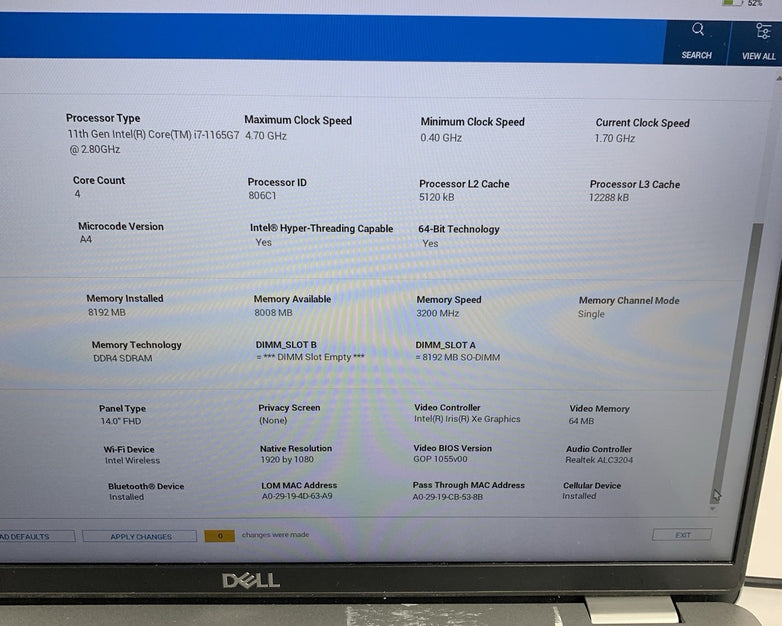 Dell Latitude 5420 14" Laptop i7-1165G7 2.8 GHz 8 GB Ram No OS/SSD/AC Bad Port