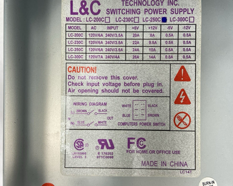 Vintage Beige AT Computer Case L&C Tech LC-250C Power Supply
