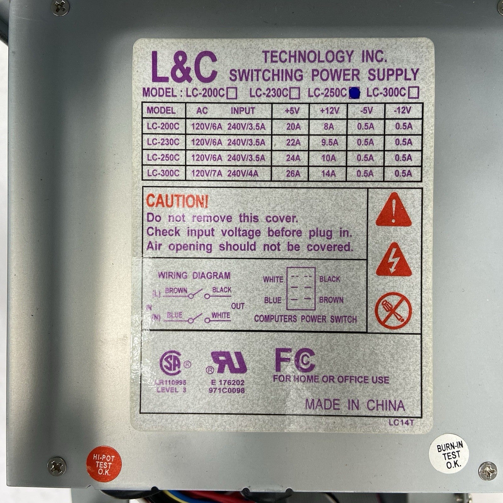 Vintage Beige AT Computer Case L&C Tech LC-250C Power Supply9