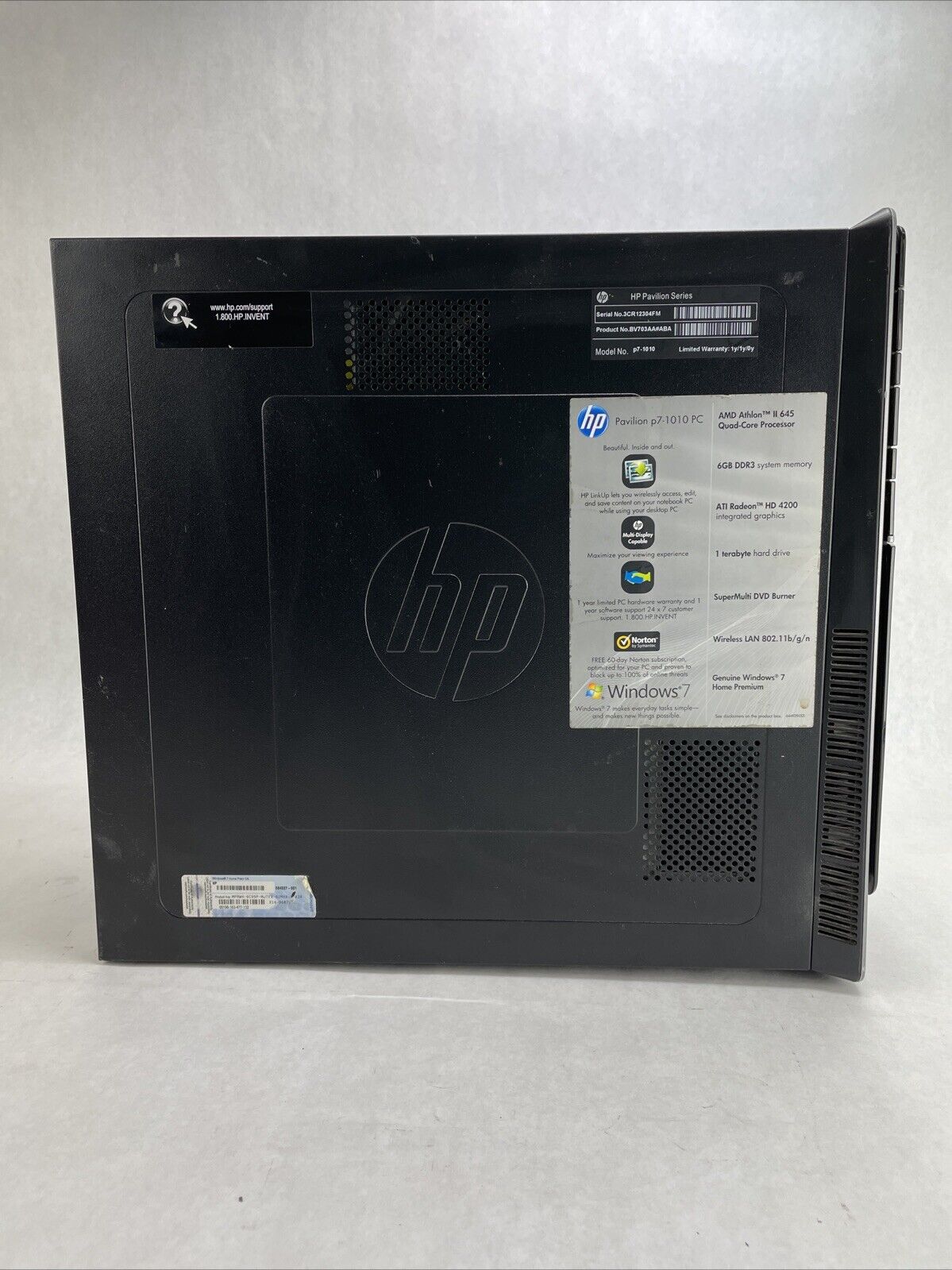 HP Pavilion 7-1010 MT AMD X4 645 3.1GHz 6GB RAM No HDD No OS
