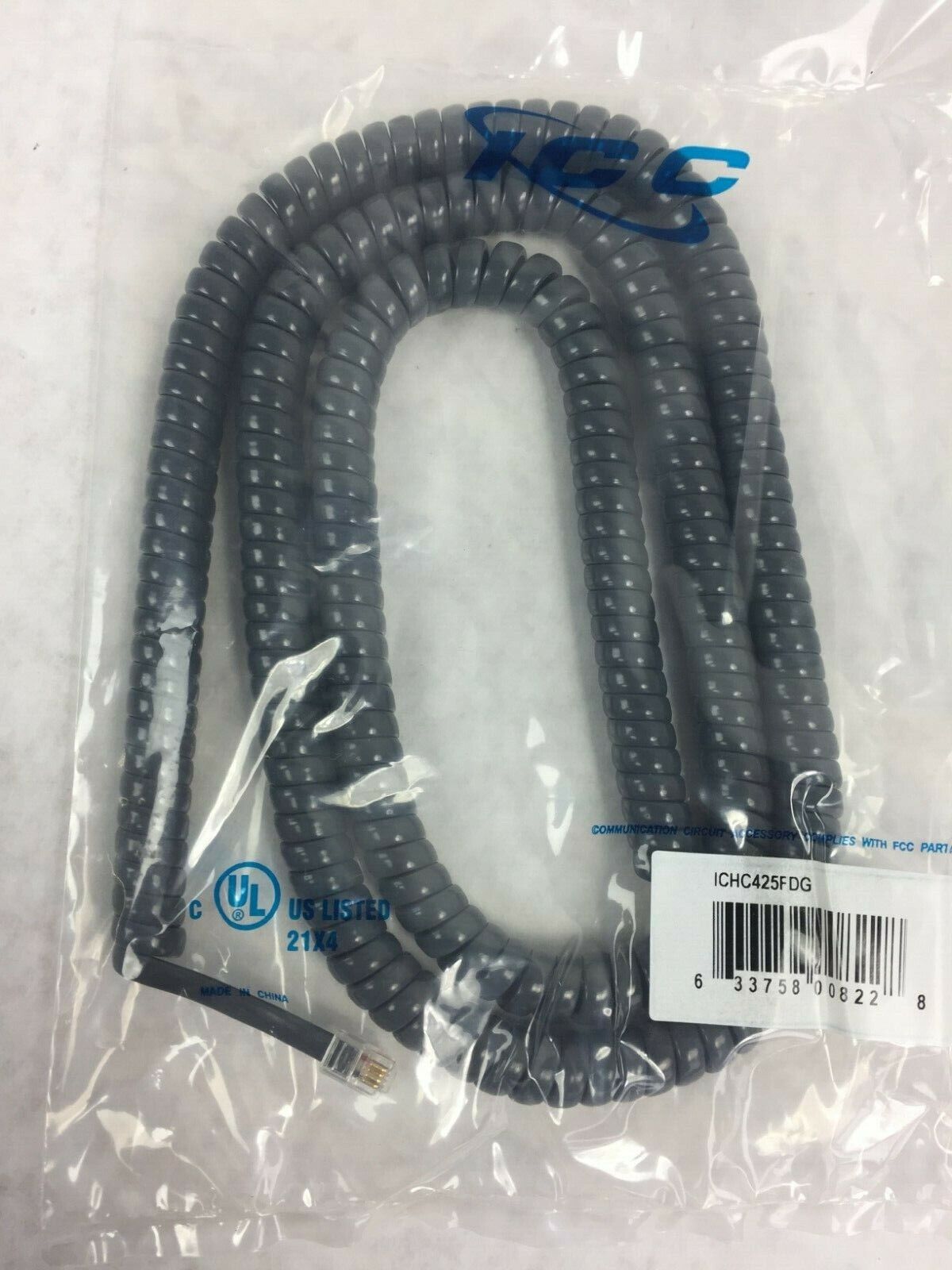 ICC Coiled Telephone Handset Cord 25' Dark Gray ICHC425FDG (Lot of 5)