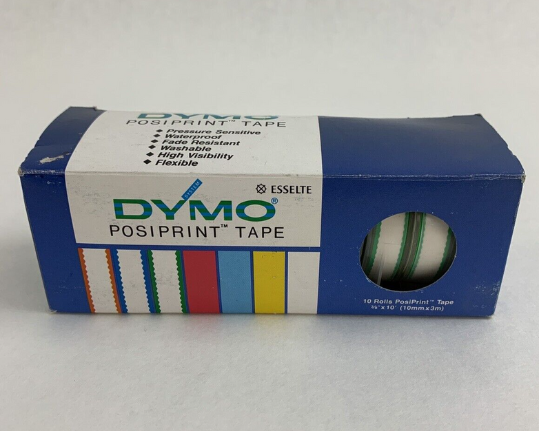 Dymo 610025 Esselte PosiPrint Labeling Tape White Green Border 3/8"x10" 10 Rolls