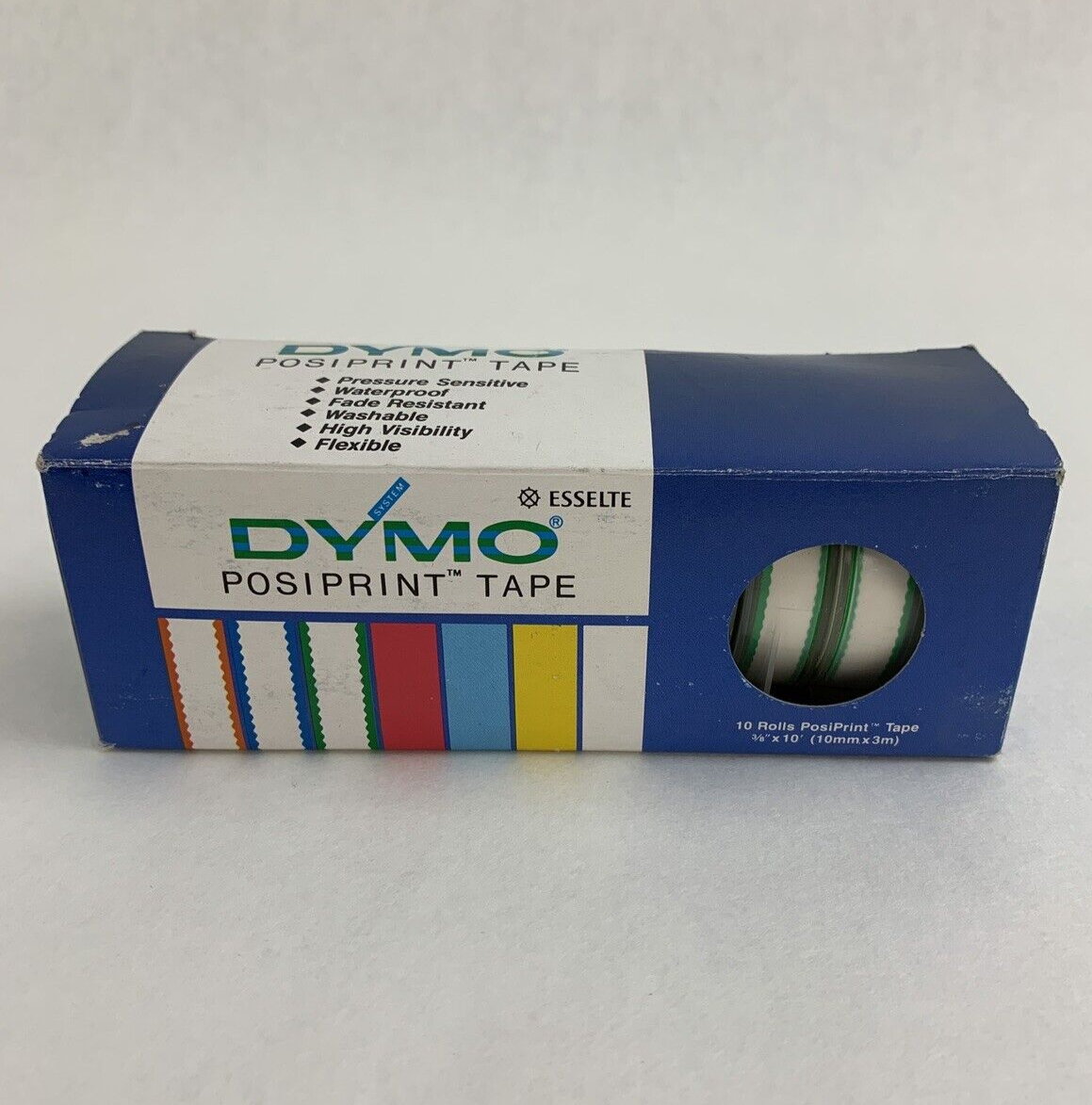 Dymo 610025 Esselte PosiPrint Labeling Tape White Green Border 3/8"x10" 10 Rolls