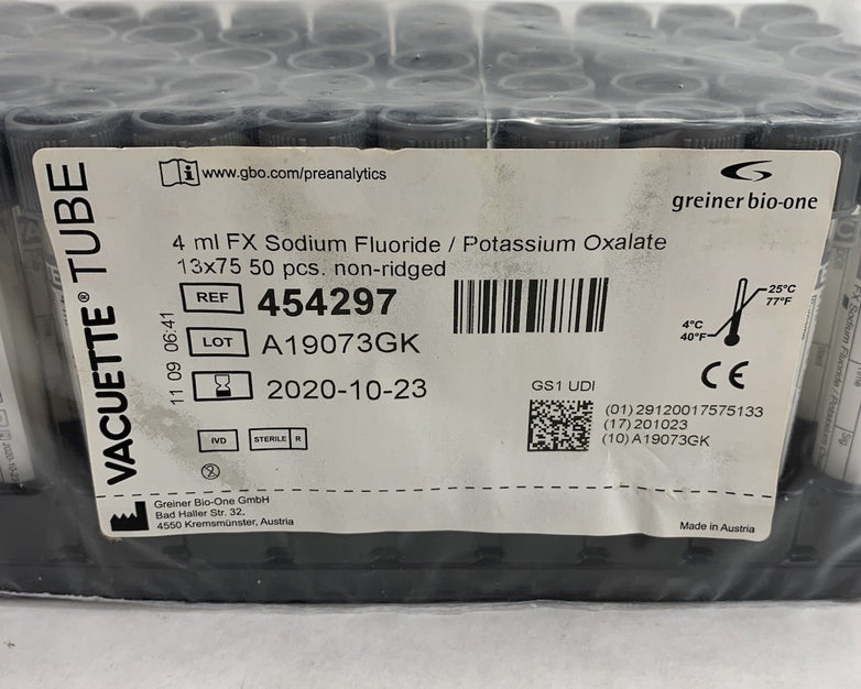 Vacuette 454297 4ml FX Sodium Flouride / Potassium Oxalate 50pcs Tubes - Empty