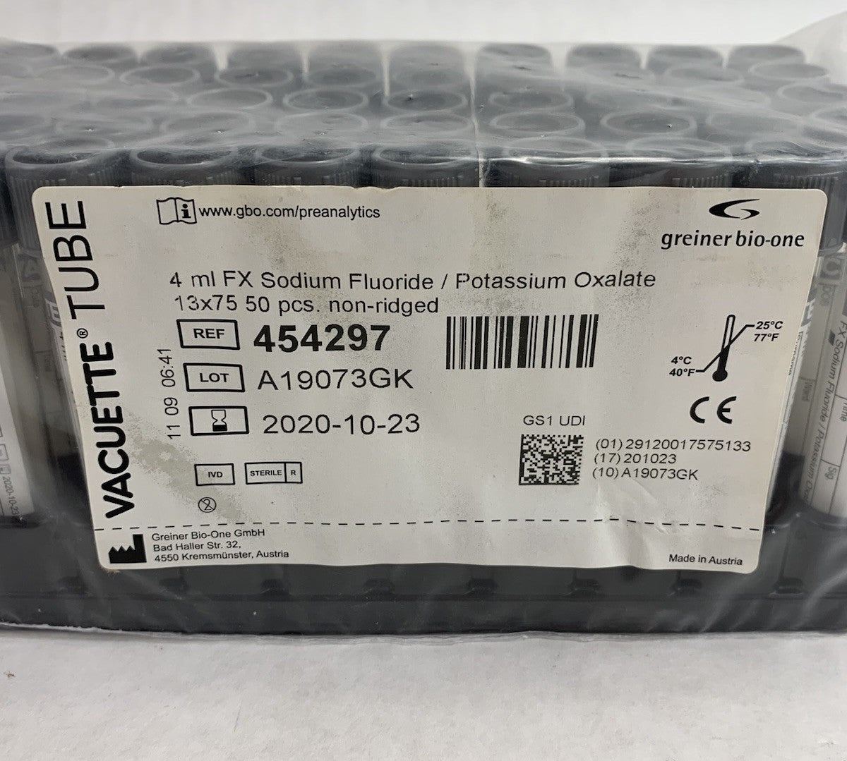 Vacuette 454297 4ml FX Sodium Flouride / Potassium Oxalate 50pcs Tubes - Empty2