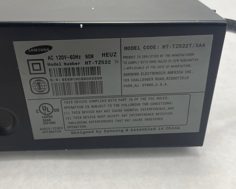 Samsung HT-TZ522 / 1200W 5 Disc CD/DVD Home Theater System  No Remote For Parts