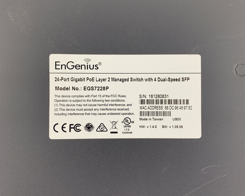 EnGenius EGS7228P 24 Port PoE Layer 2 Managed Switch Tested Reset