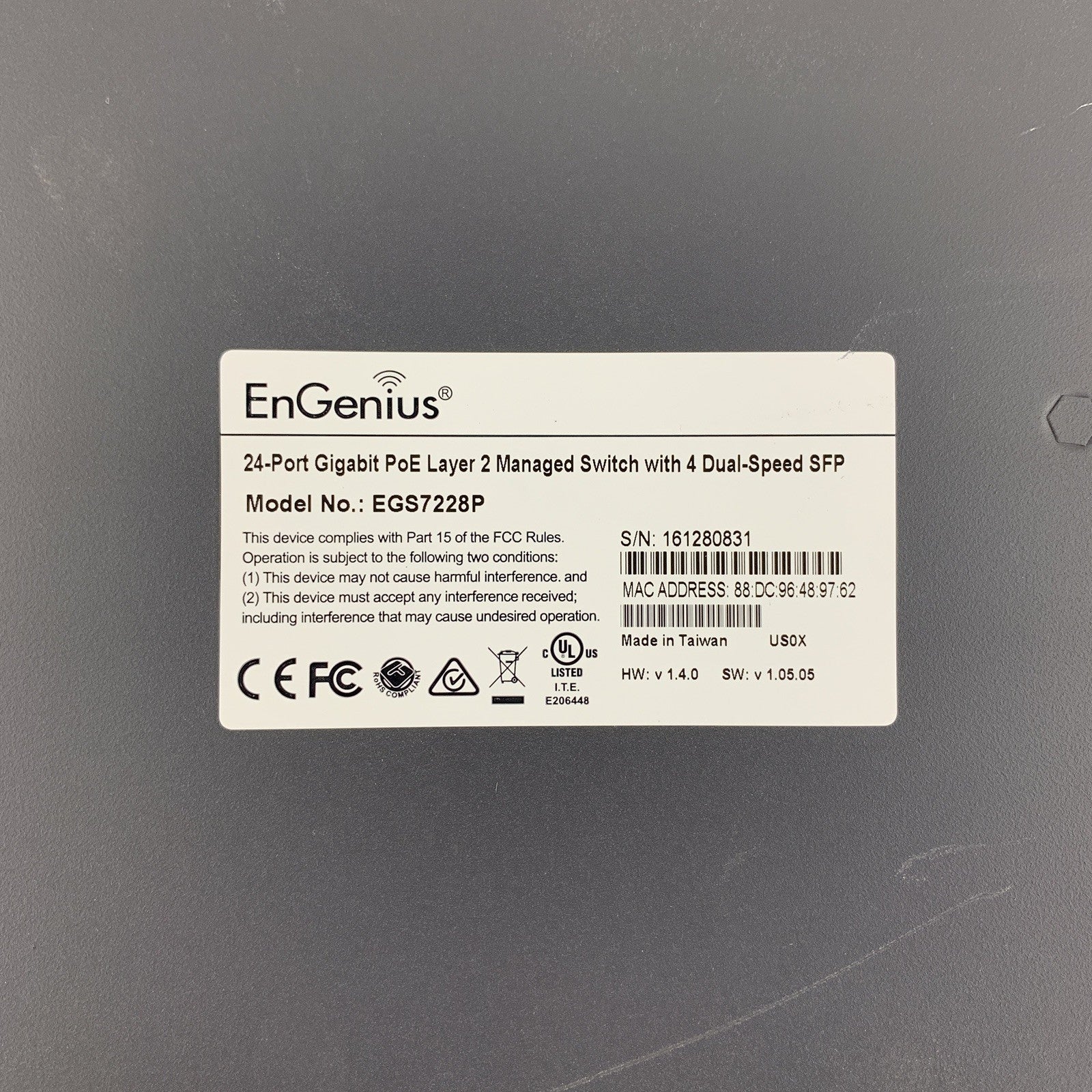 EnGenius EGS7228P 24 Port PoE Layer 2 Managed Switch Tested Reset