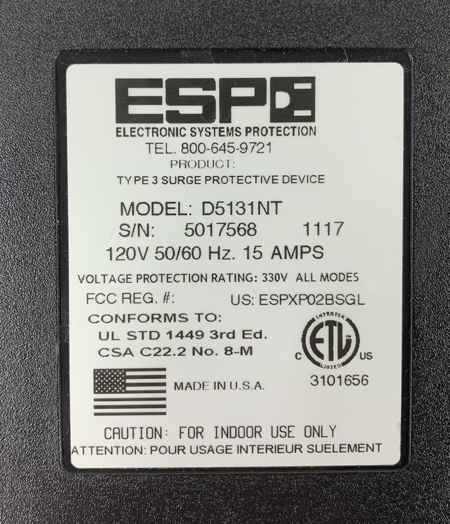 ESP D5131NT 120V 60Hz 15A Transient Voltage Surge Suppressor8
