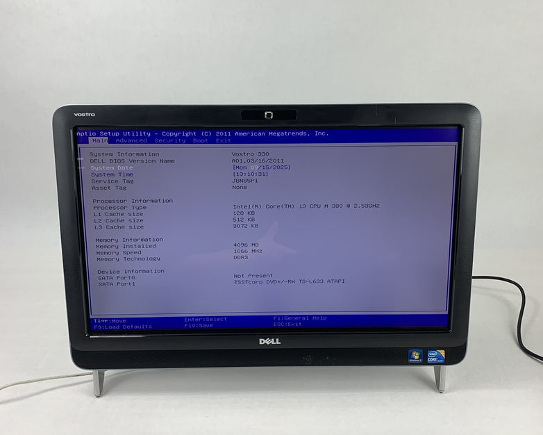 Dell Vostro 330 AIO 23" i3-380 2.53 GHz 4 GB RAM Ho HDD No OS No AC Adapter