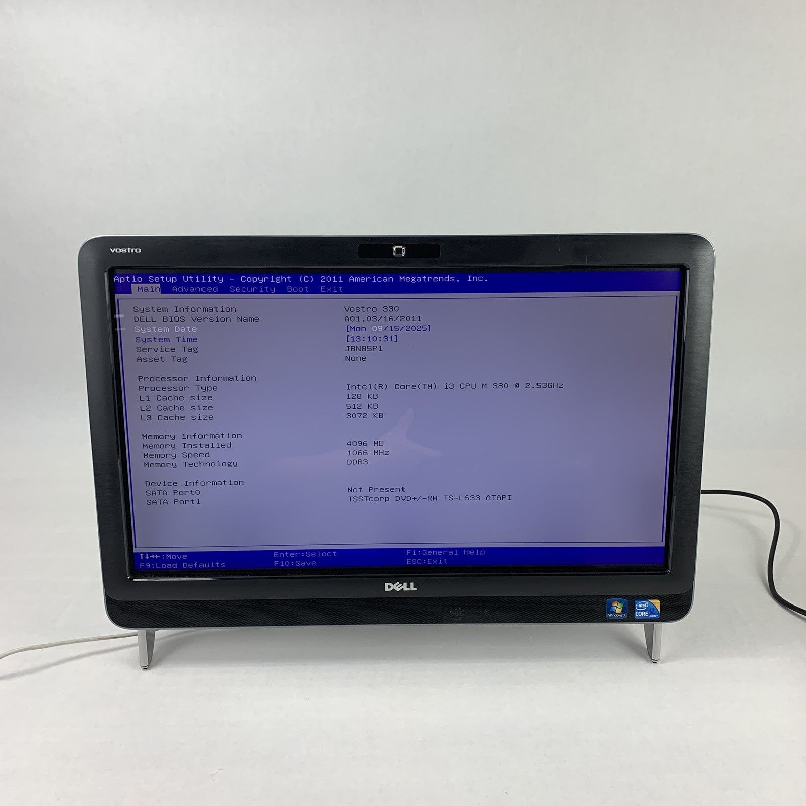 Dell Vostro 330 AIO 23" i3-380 2.53 GHz 4 GB RAM Ho HDD No OS No AC Adapter