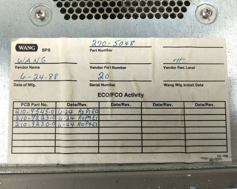 Wang 270-5048 458-3770- REV 0  Power Supply