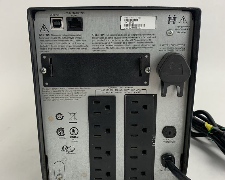 APC SMT1500 1500 120V 8 Outlet Power Supply Tested No Batteries