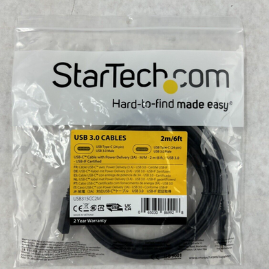 New StarTech USB315CC2M Black USB-C Cable with Power Delivery USB 3.0