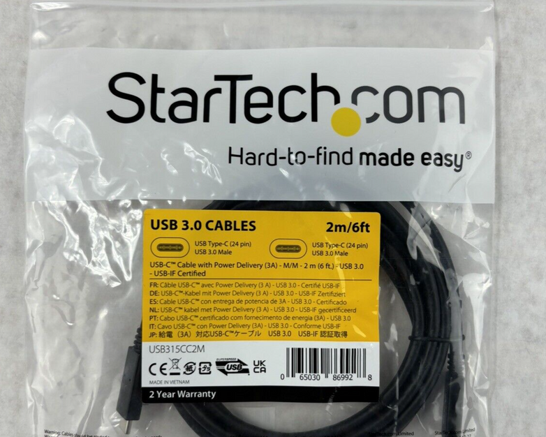 New StarTech USB315CC2M Black USB-C Cable with Power Delivery USB 3.0
