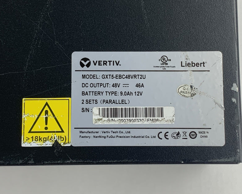 Vertiv Liebert GXT5-EBC48VRT2U GXT5 Tested No Batteries No Rack Ears No Bezel