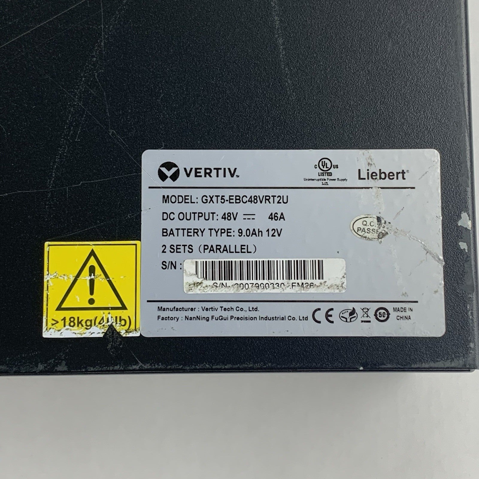 Vertiv Liebert GXT5-EBC48VRT2U GXT5 Tested No Batteries No Rack Ears No Bezel2