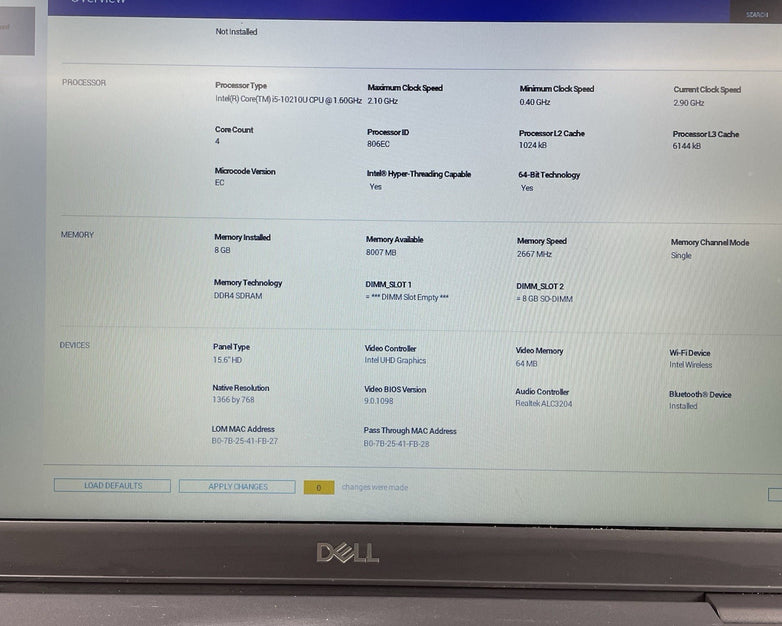 Dell Latitude 3510 15.6" i5-10210U 1.60 GHz 8 GB RAM No SSD/OS/AC - Scratched