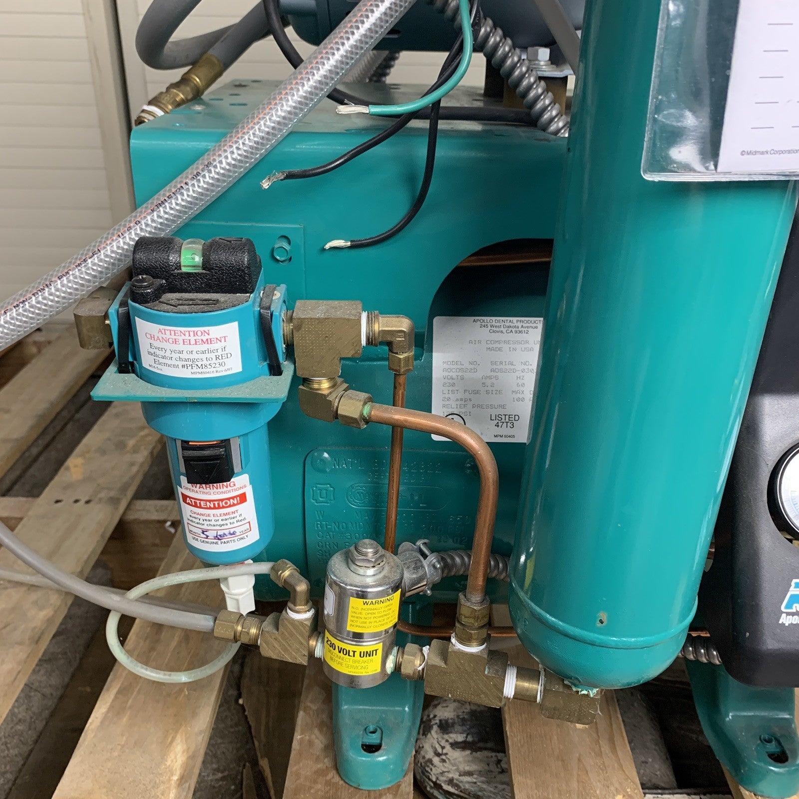 ADP Apollo A0C0S22D Dental Air Compressor Unit Oil Lubricated 1HP 230V
