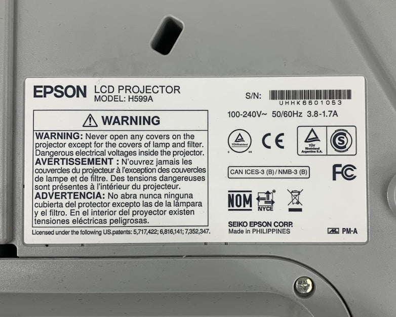 Epson BrightLink 595Wi H599A LCD Lamp Projector 466 Lamp Hours - No Remote