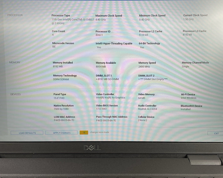 Dell Latitude 3520 15.6" i5-1145G7 2.60 GHz 8 GB RAM No SSD/OS/AC