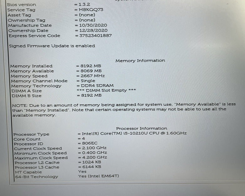 Dell Latitude 5510 15.6" i5-10210U 1.60 GHz 8 GB RAM No SSD/OS/AC - READ