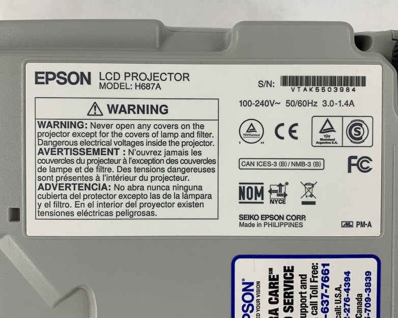 Epson PowerLite 98H H687A LCD Lamp Projector 1311 Lamp Hours - No Remote